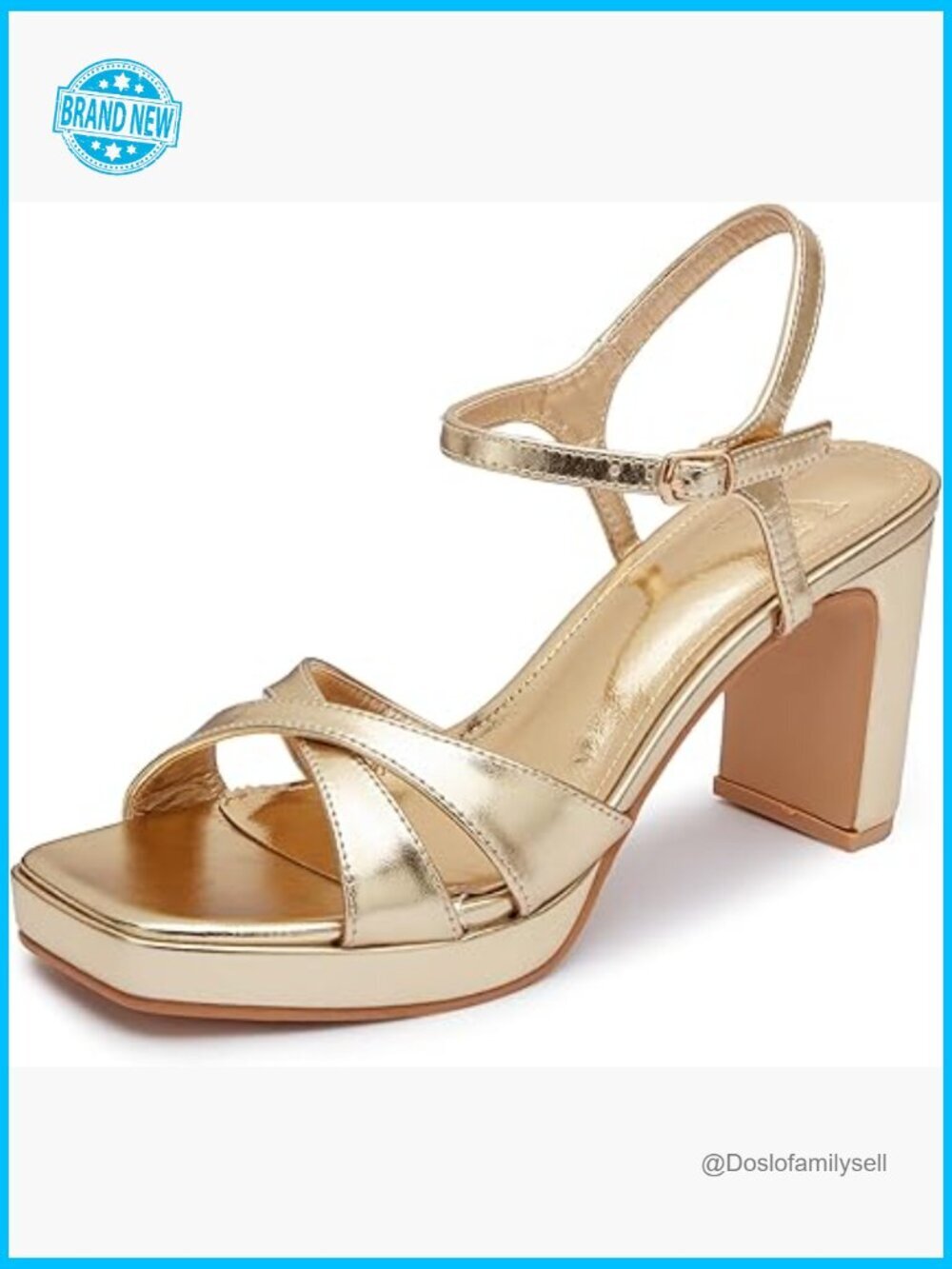 Square Open Toe Criss-Cross Strap Chunky Heel Platform Sandals with Ankle Buckle